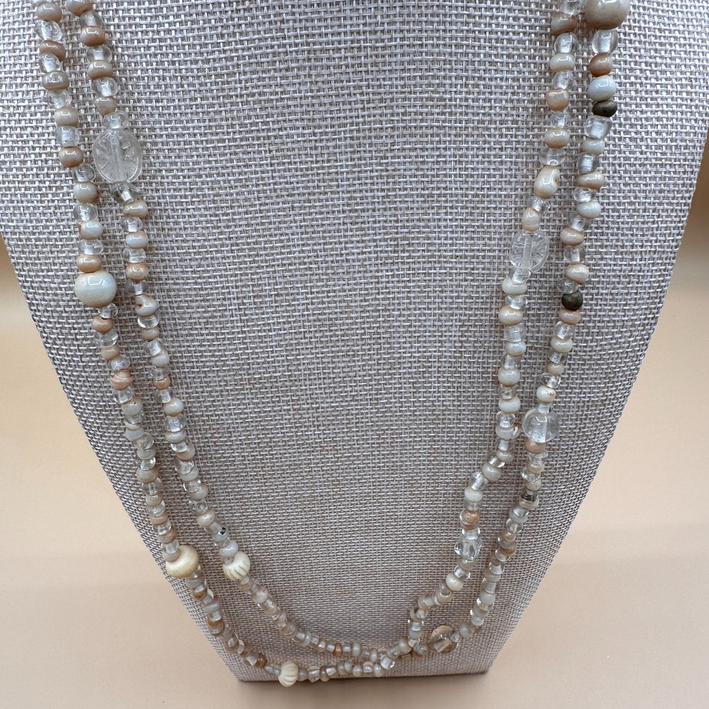 Long Peach Clear Beaded Necklace Mixed Beads Boho Layering Cottagecore Vintage